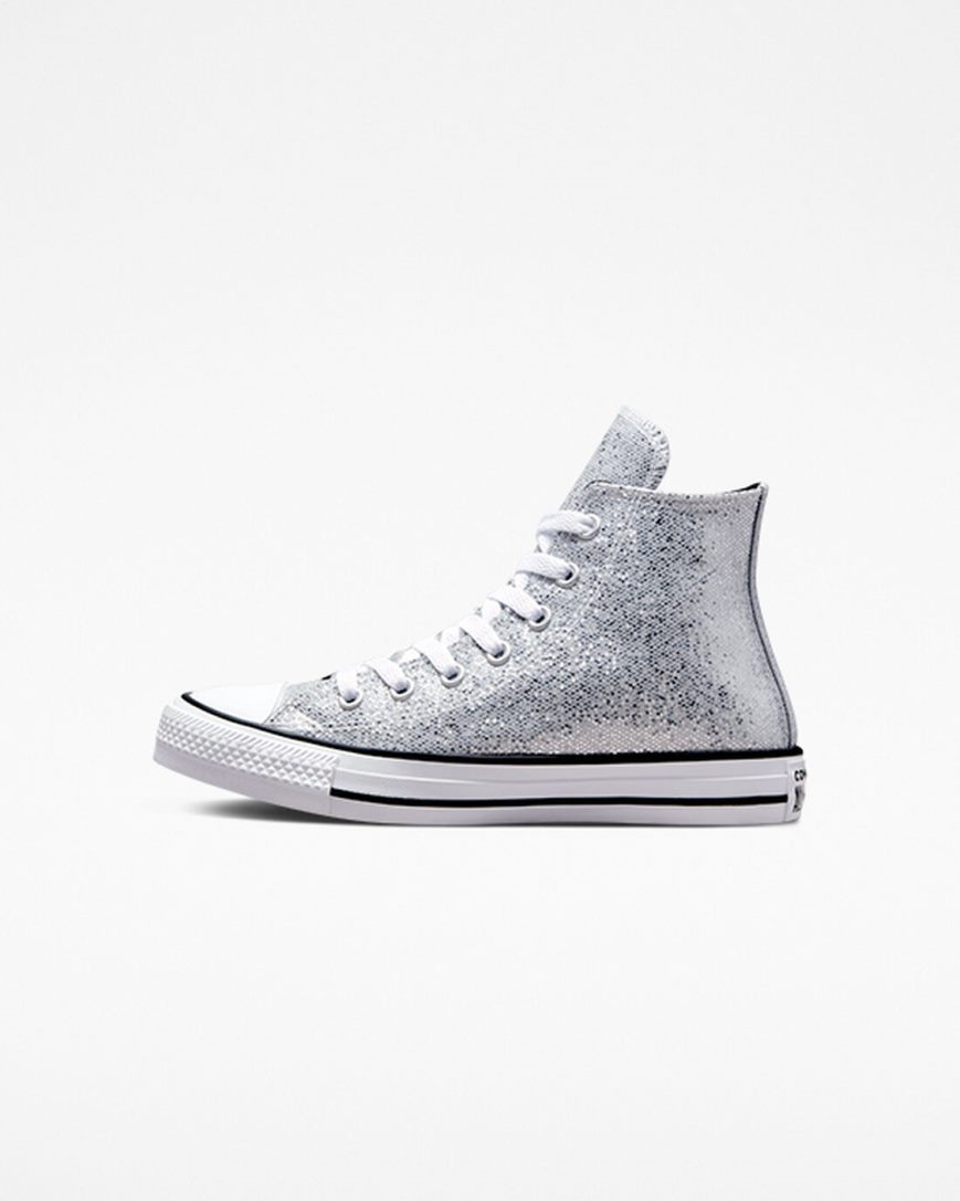 Tenisky Vysoke Converse Chuck Taylor All Star Glitter Dievcenske Strieborne Siva Čierne | SK YWUPF3